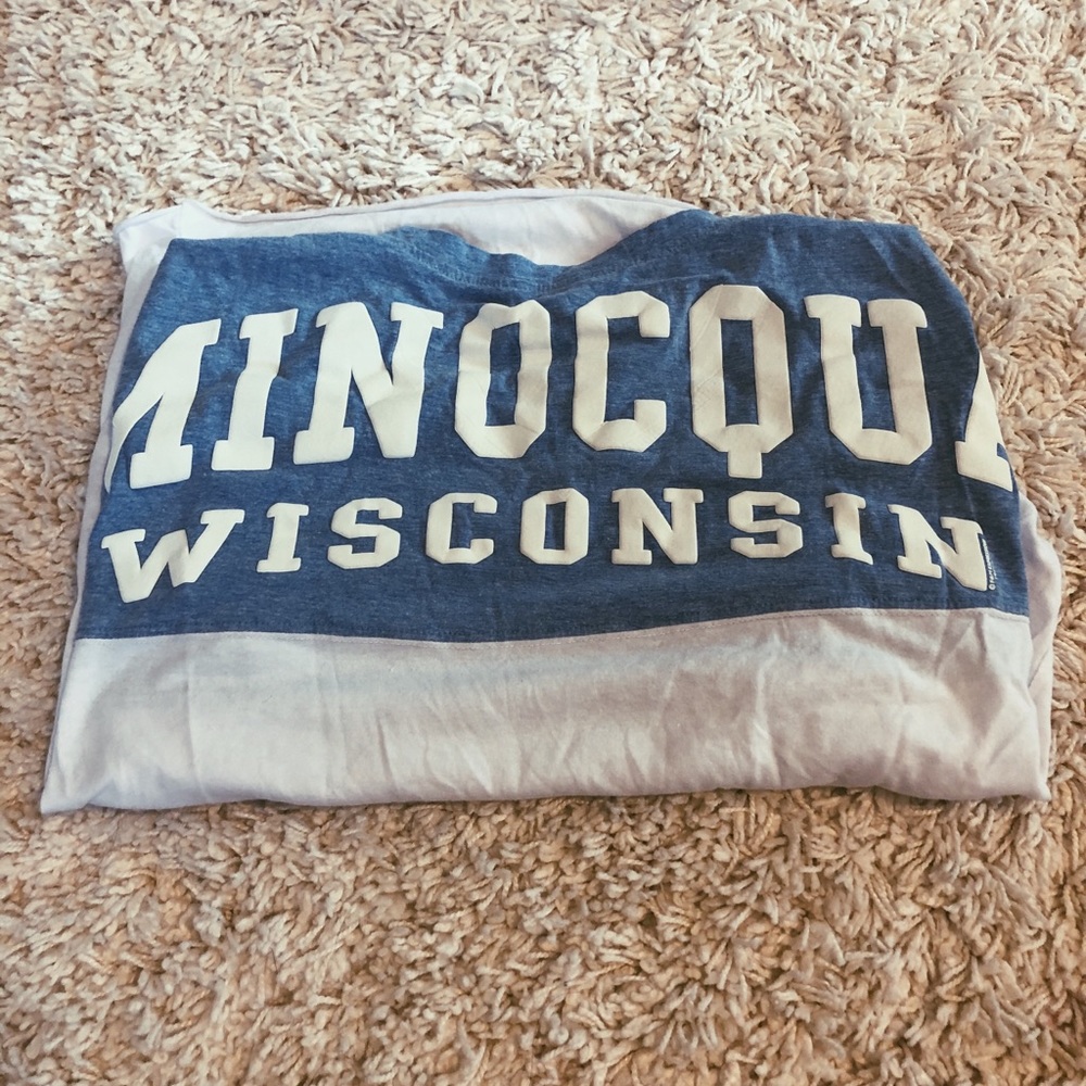 graphic blue and white long sleeve